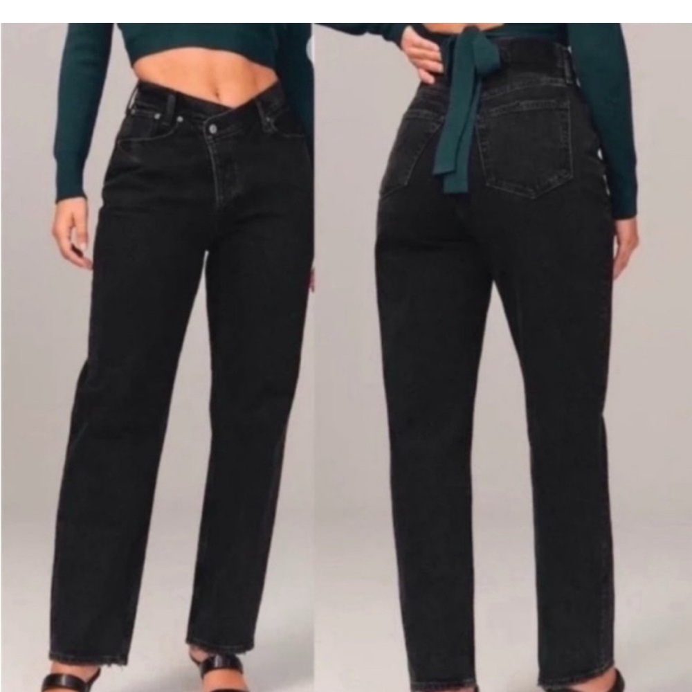 Abercrombie & Fitch Criss Cross Waist High Rise Dad Black Jeans